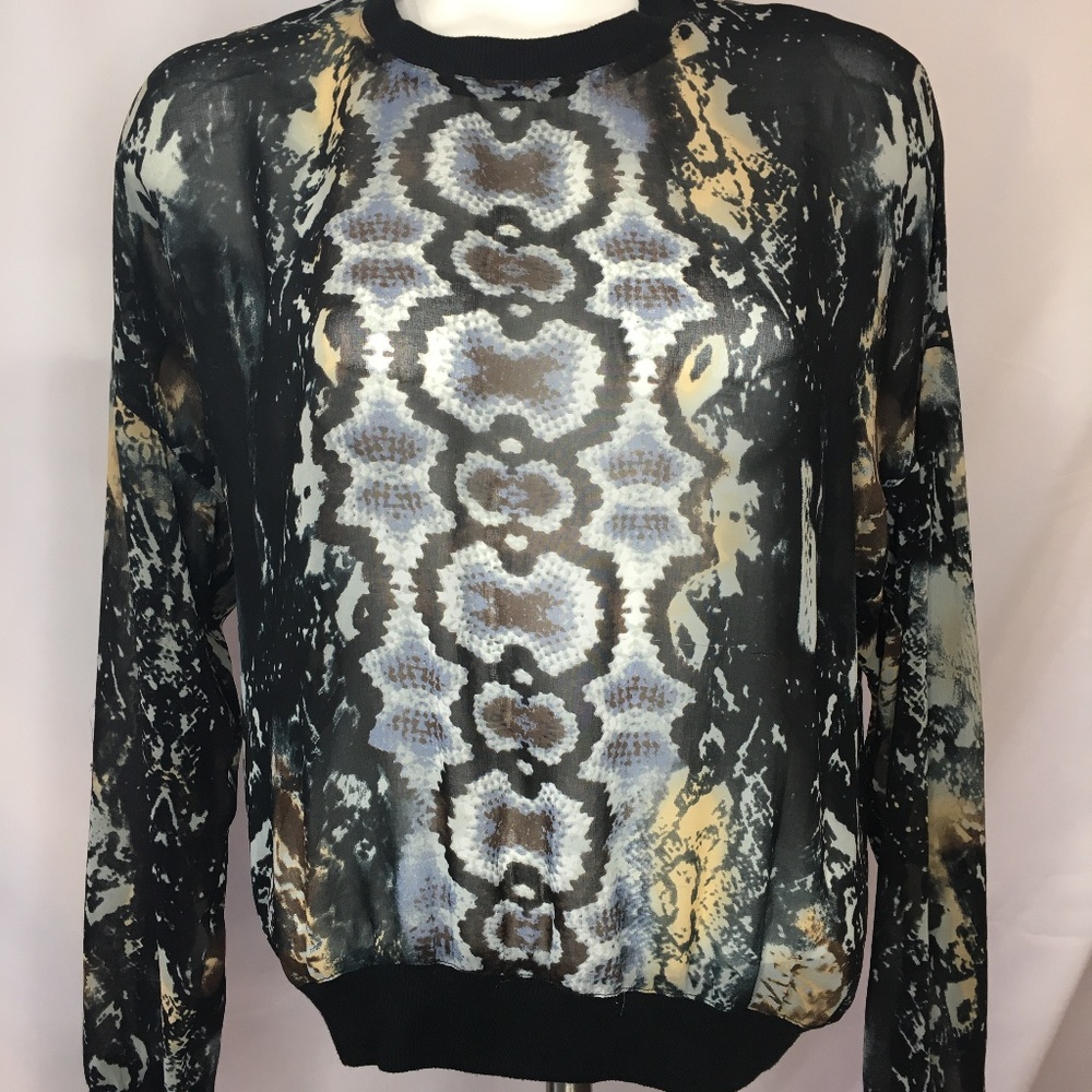 Cabi Sheer Python Print Crew Neck Soft Silk Top - image 2